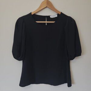 Elodie Shirt Blouse Women Black Puff Elasticized Cuffs Short Sleeves XS